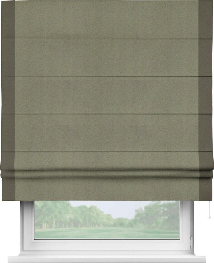 Римская штора «Кортин» с кантом Стрим Дуо, для проема, ткань блэкаут однотонный серо-коричневый